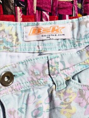 Bershka Floral Shorts - Mint Multi